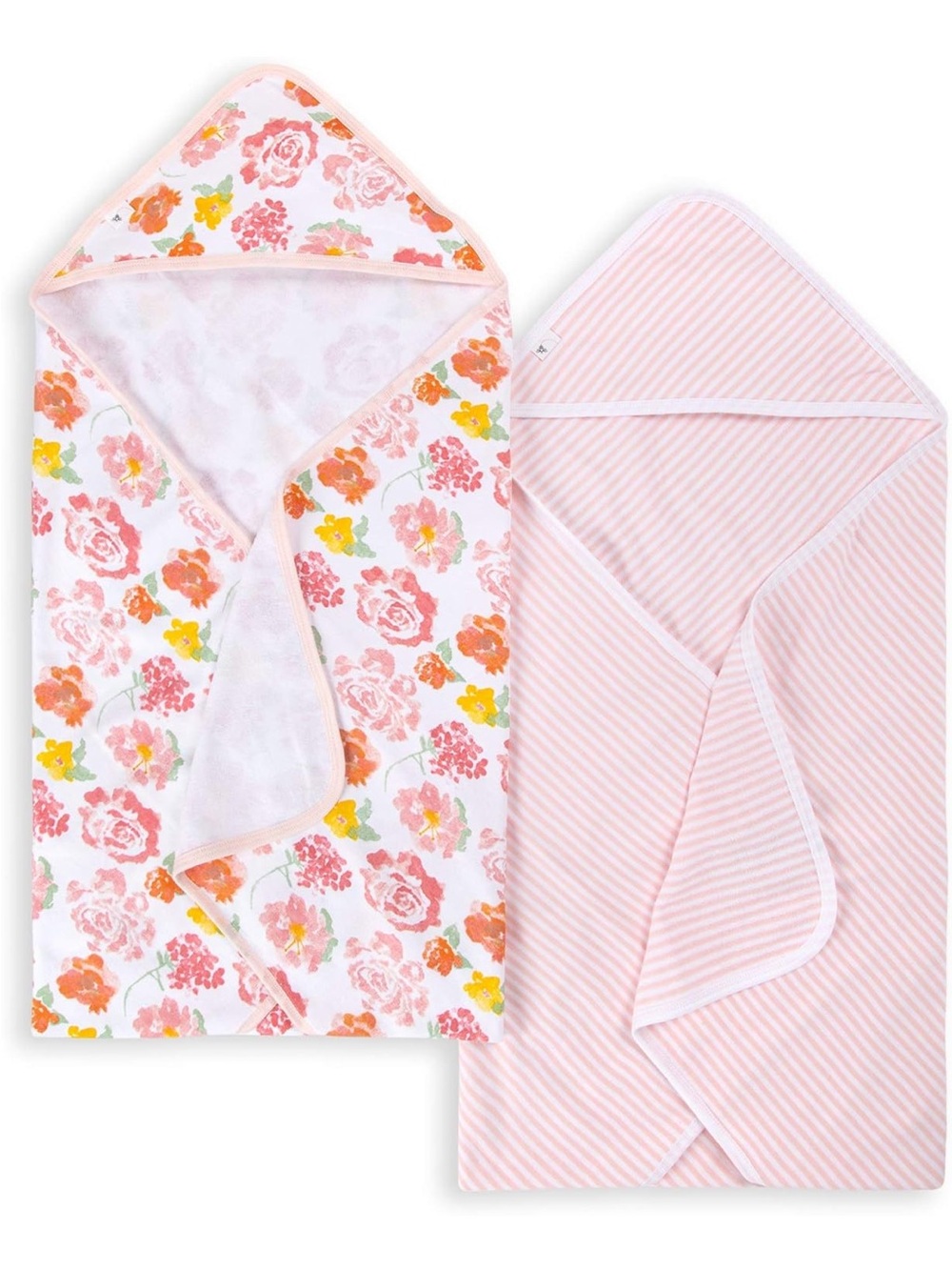 2 Burt’s Bees Baby Organic Cotton Hooded Towels Bath Wrap Bundle Pink Floral
